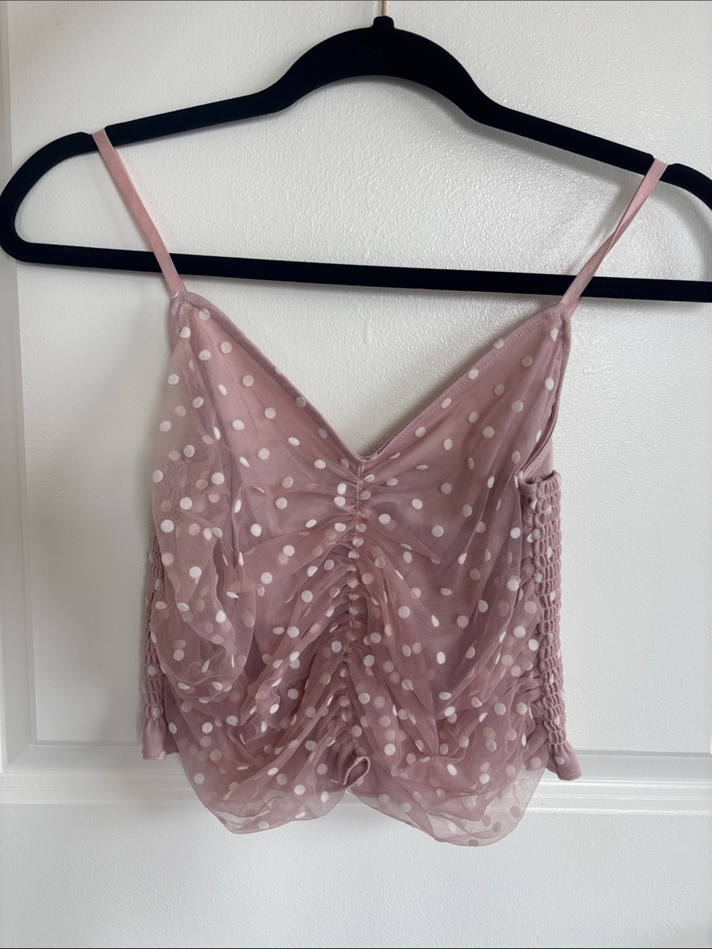 Women’s Pink Polka Dot Ruched Camisole Top